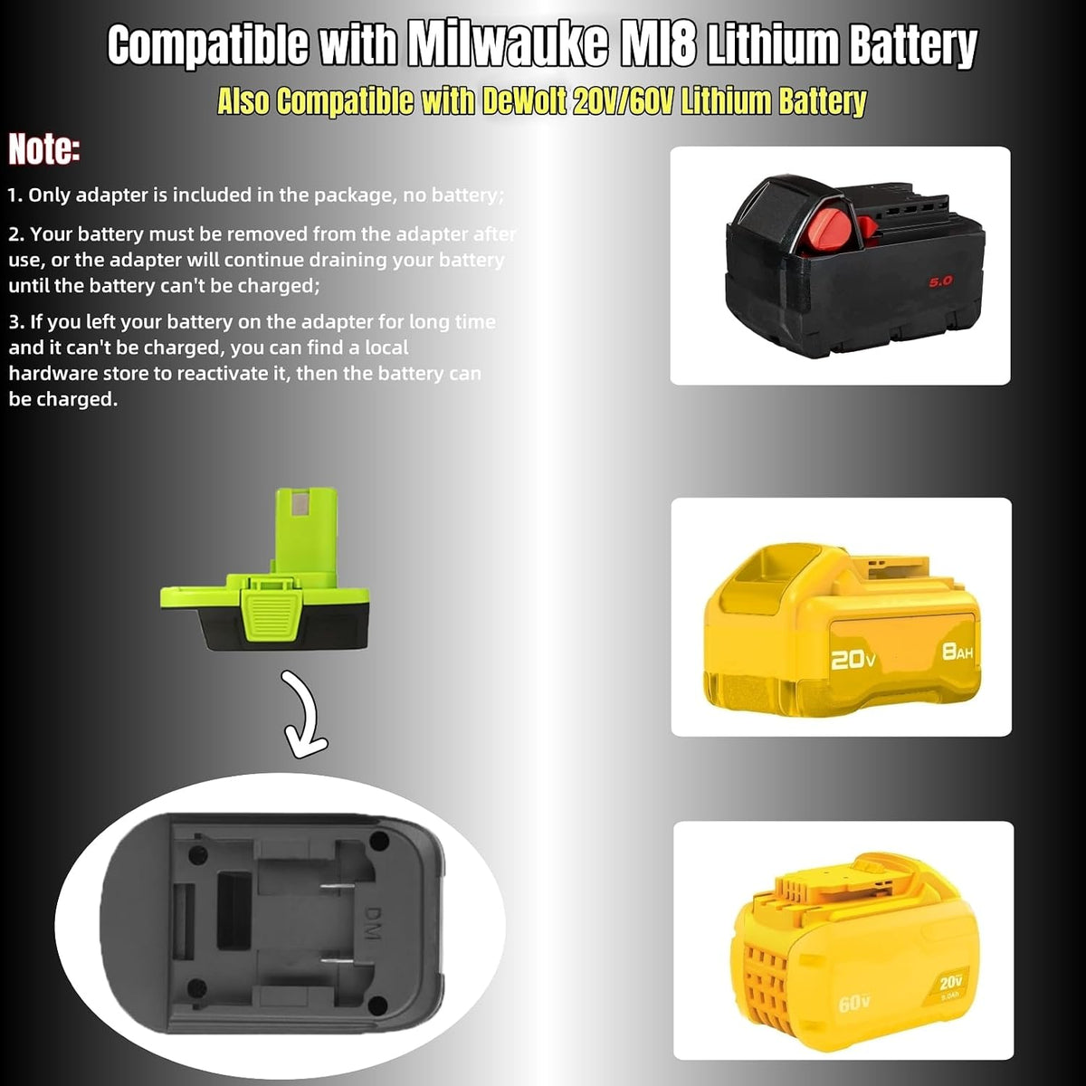 Fit for Milwaukee for M18 Battery Adapter Replace for Ryobi 18V Tool Batery