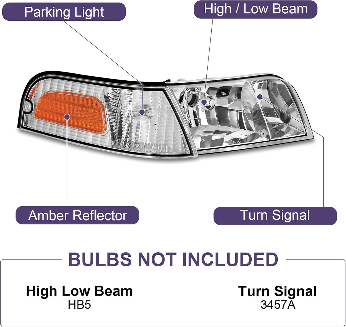 Headlight Fit for 1998-2011 Crown Victoria w/Corner (Chrome,Pair)