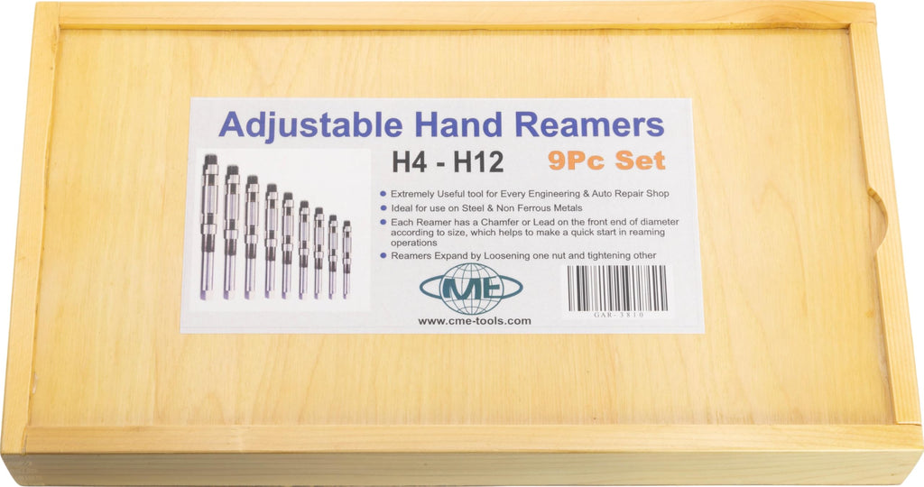 CME 9 pc Adjustable Hand Reamer Set, 15/32" to 1-3/16" Reamer Sizes