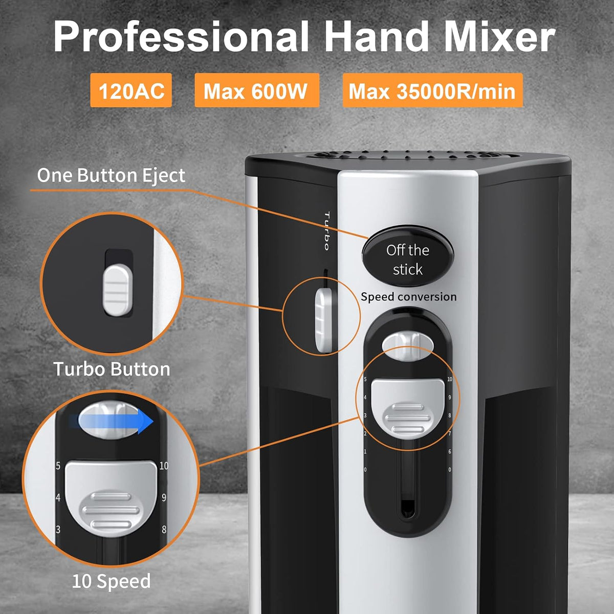 600W Powerful Hand Mixer Electric 10 Speed Powerful with Turbo | Kitchen Handheld Mixer for Baking Cake Lightweight &