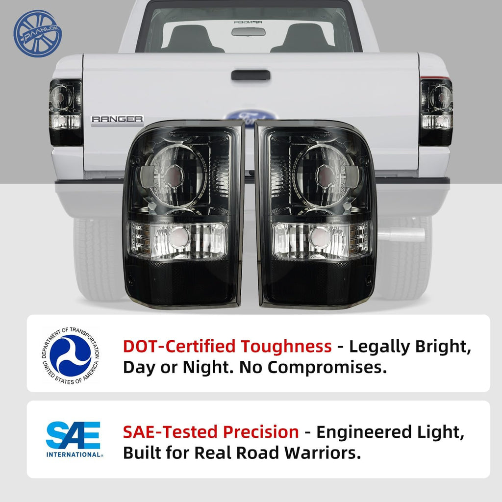 Tail Light Assembly for 2001-2011 Ford Ranger (Excl. STX) | Direct Fit OE Replacement | Driver & Passenger Pair | No Bulbs/Harness (Smoke)