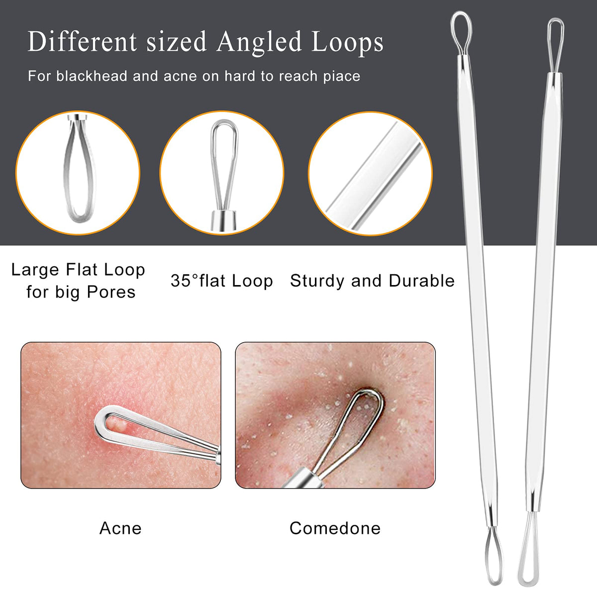 Pimple Popper Tool Kit - 6 Pcs Blackhead Remover Comedone Extractor Tool Kit with Metal Case for Quick and Easy