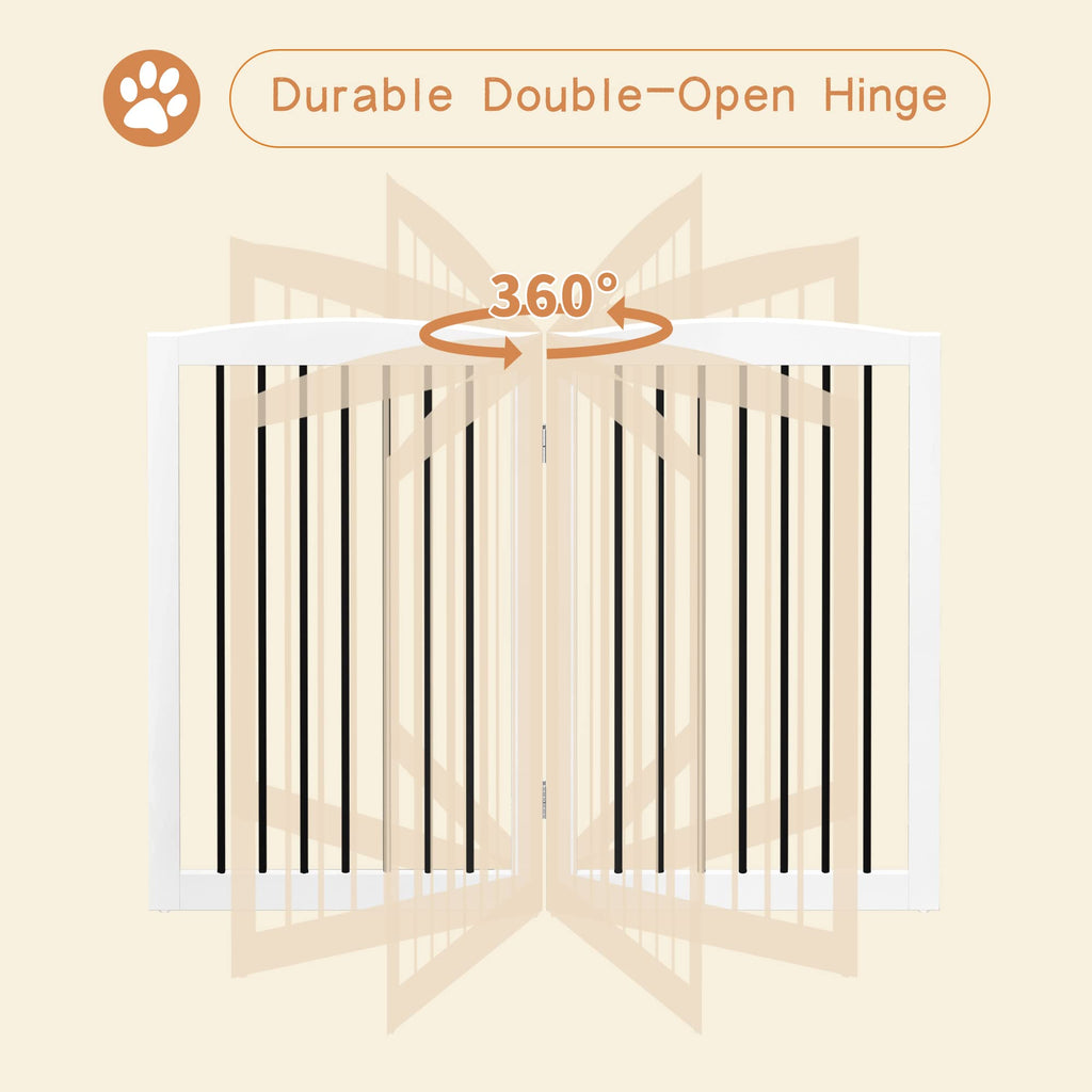 Freestanding Solid Wood Folding Pet & Dog Barrier Gate with Support Feet for Wide Indoor Openings, Hallways & Stairs