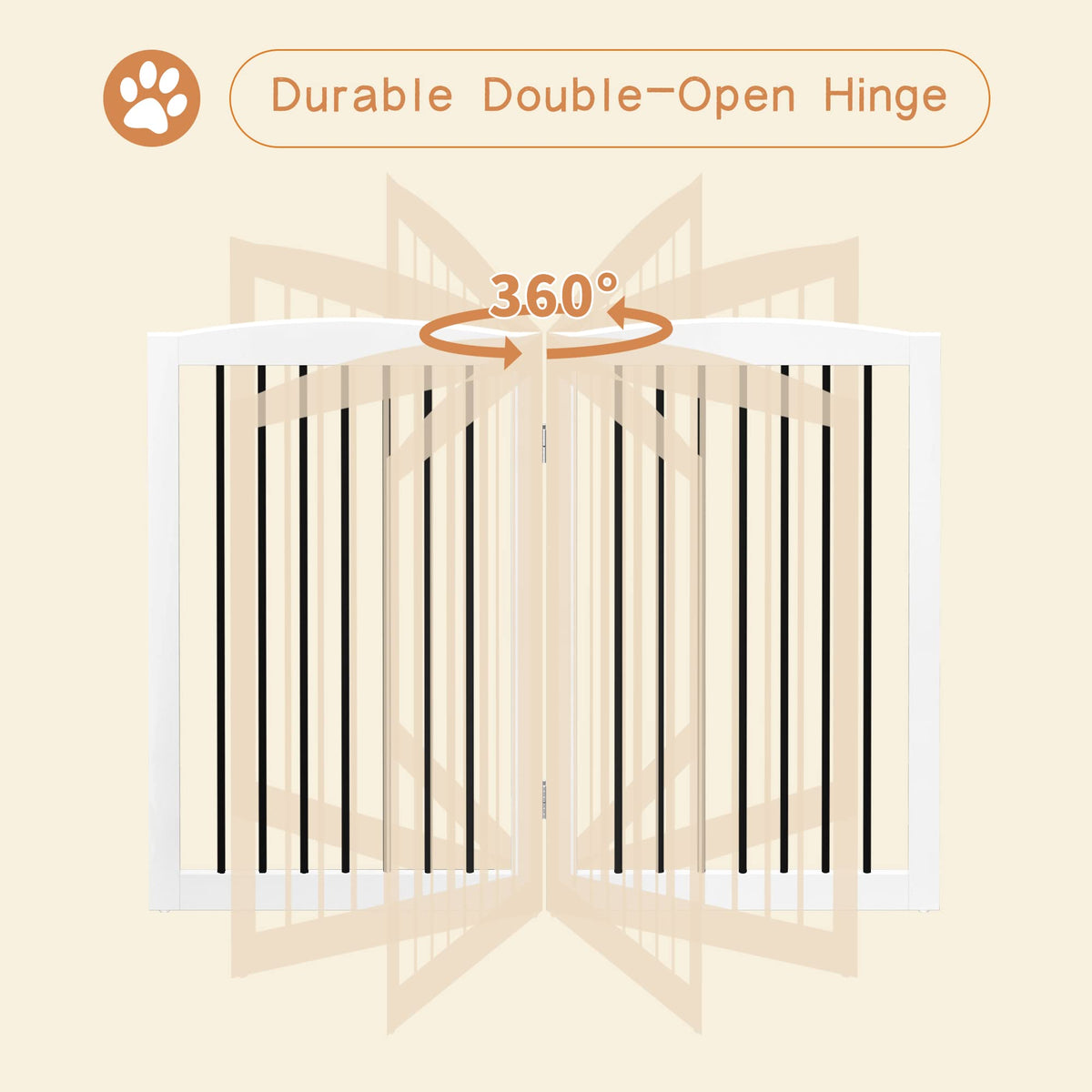 Freestanding Solid Wood Folding Pet & Dog Barrier Gate with Support Feet for Wide Indoor Openings, Hallways & Stairs