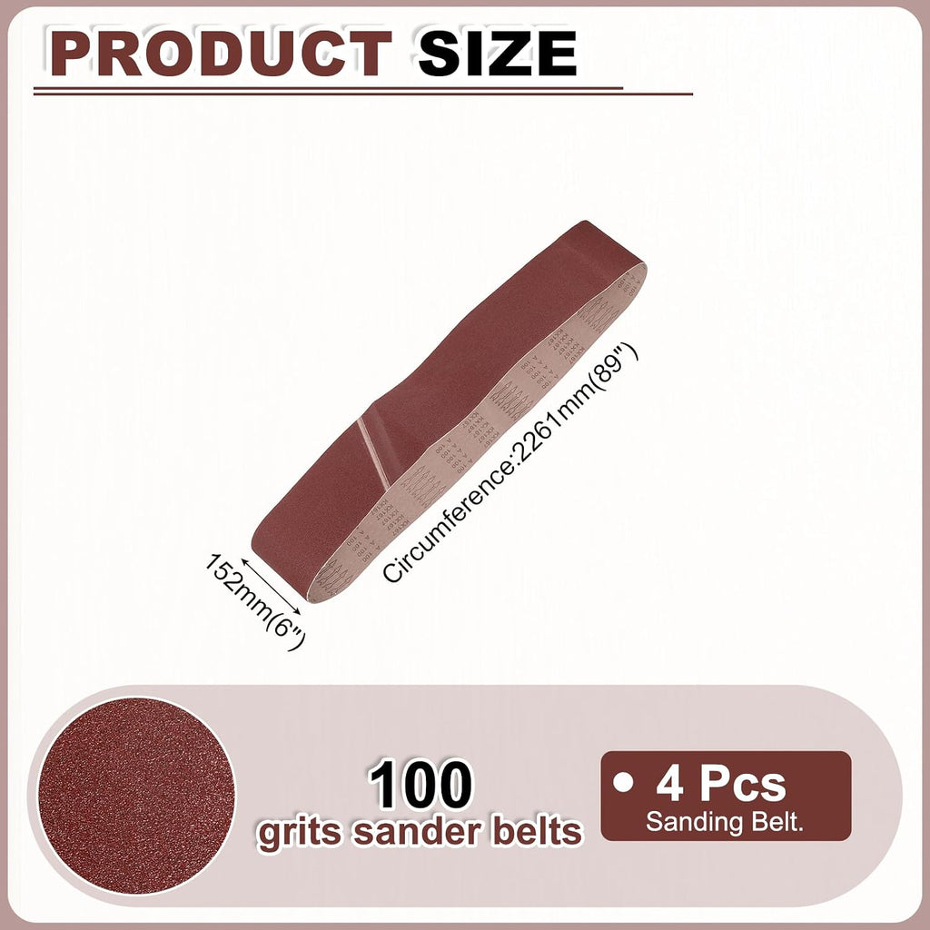 HARFINGTON 6 x 89 Inch Sanding Belts, 4 Pcs 100 Grits Aluminum Oxide