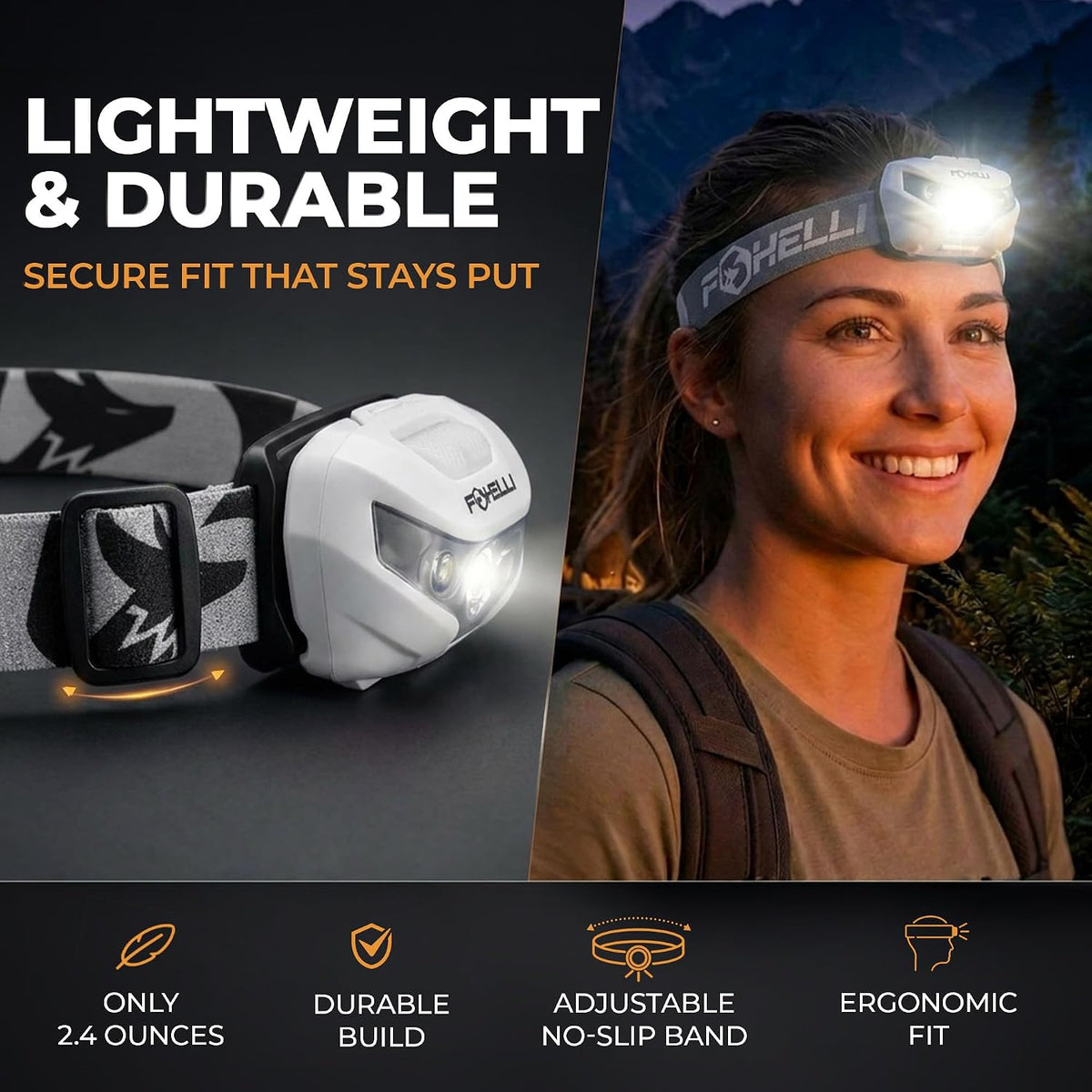 USB-C Rechargeable LED Headlamp – Super Bright, Lightweight Head Lamp for Running, Camping, Hiking & Work –