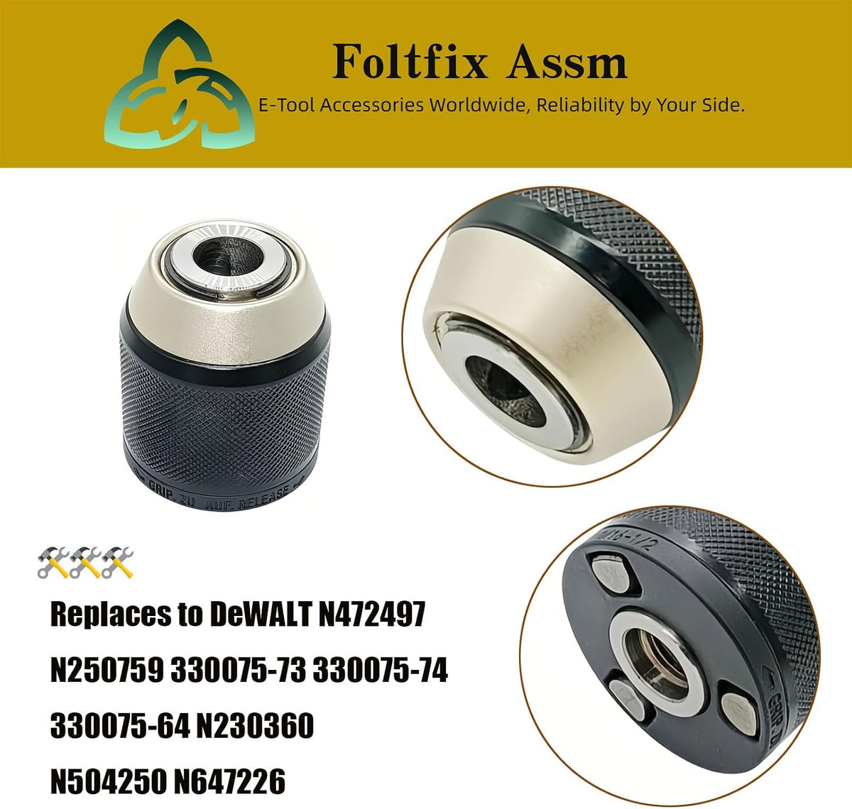 DCD771 DCD777 DCD734 DCD776 N472497 N250759 N647226 Replace for DeWALT 1/2" Chuck DCD778 DW959K-2 DCD7781 DCD7771 DCD7771D1 Hammer Drill Driver 330075-73 330075-74