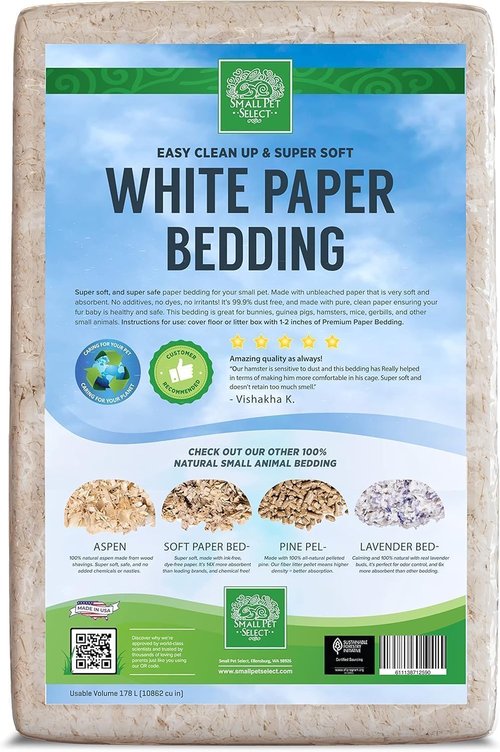 White Paper Bedding, Guinea Pig, Odor Control, 356 L