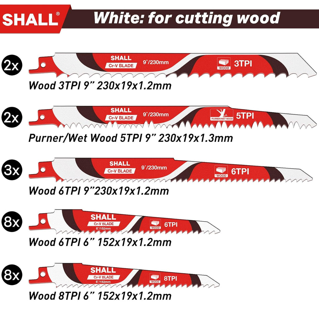 Shall Reciprocating Saw Blades (34pcs) Carbide Steel Replacement Saw Blade Kit for Tree Pruning, for Wood, Metal and Plastic, with Storage Bag
