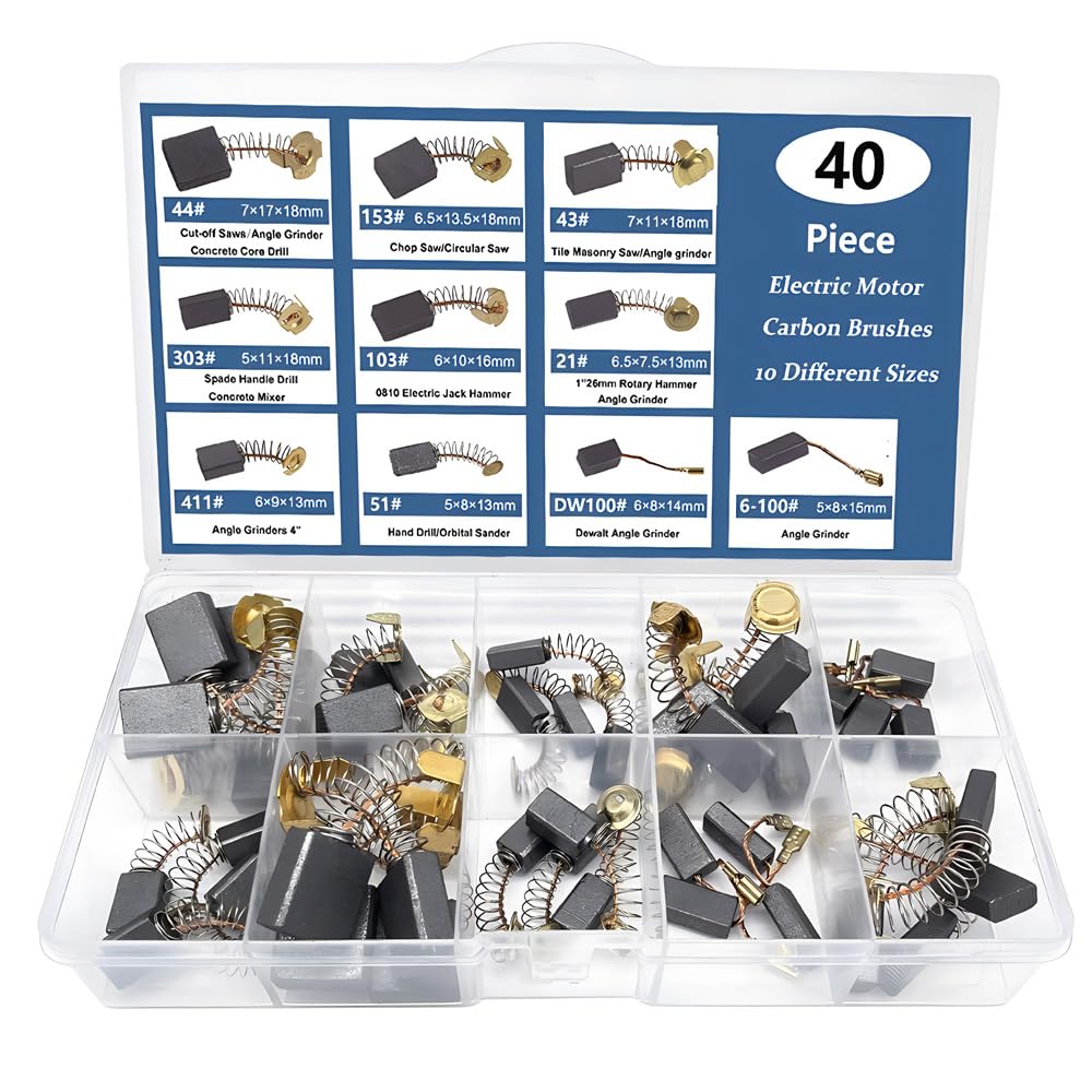 40pcs 10 Sizes Electric Motor Carbon Brushes Power Tool Replacement Part