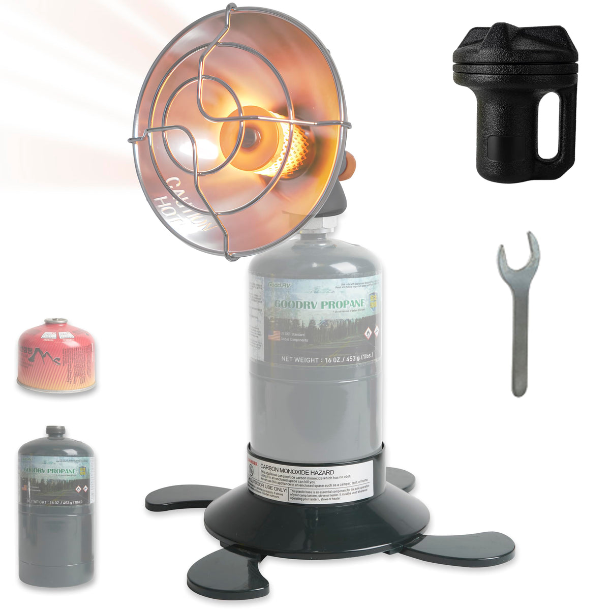 Portable 1 lb Propane & Iso-Butane Heater, Dual Fuel Camping Heater for Tent, Self Ignite & Tip-over protection Base
