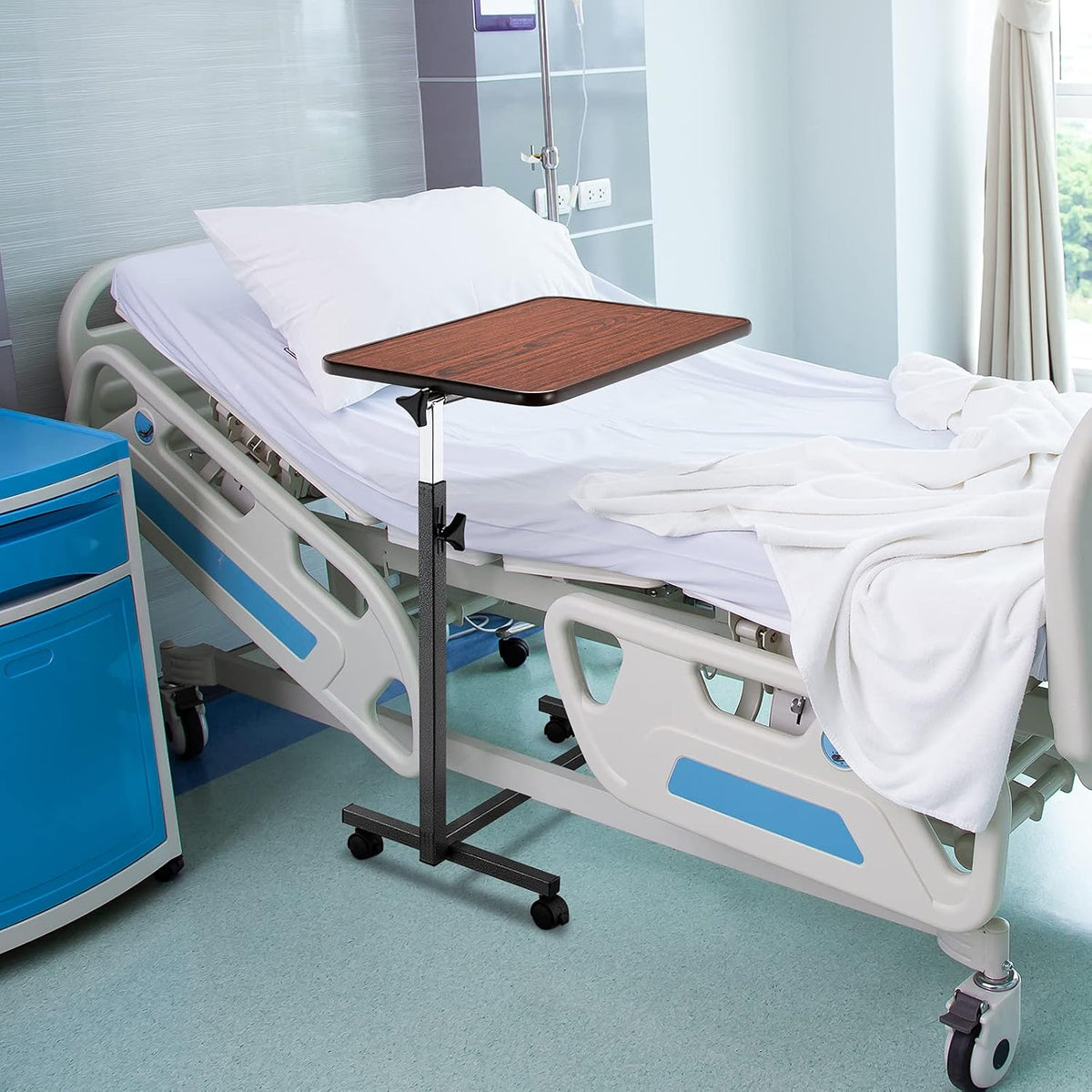Adjustable Overbed Bedside Table with Wheels, Tilt Top Overbed Table with Wheels, Bed Table and Overbed Table