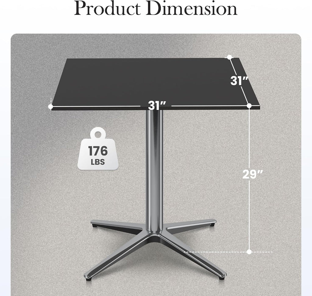 31" Outdoor Metal Square Bistro Table w/Pedestal Base