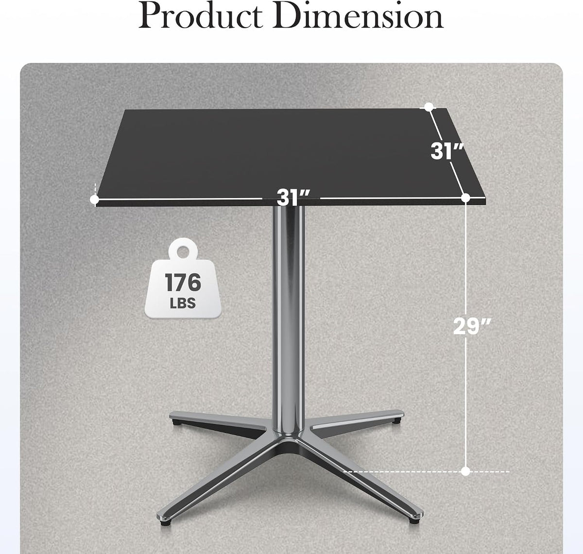 31" Outdoor Metal Square Bistro Table w/Pedestal Base
