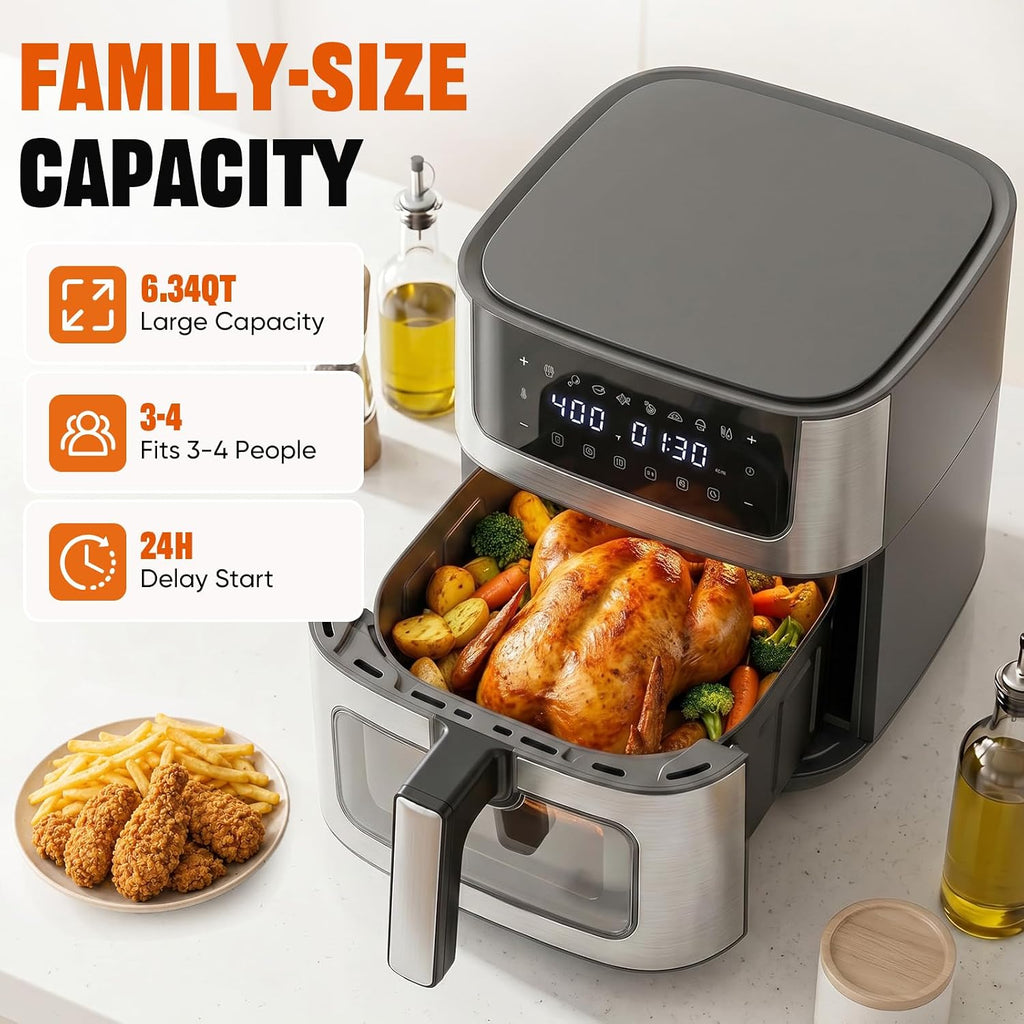8-in-1 Air Fryer 6 Quarts Airfryer with Window | Nonstick and Dishwasher-Safe Basket, 400°F Fast Heating Air Fryers