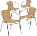 Lila 4 Pack Commercial Aluminum and Beige Rattan Indoor-Outdoor Restaurant Stack Chair