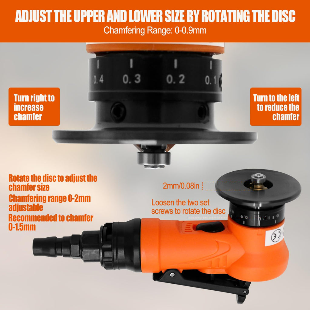 2 in 1 Mini Pneumatic Chamfering Machine, 45° Arc Corner Beveling Trimming Deburring Machine 30000RPM Handheld Chamfering Air Chamfer Tool with 1/4 Inch Air Inlet (R Angle Blades,Orange)