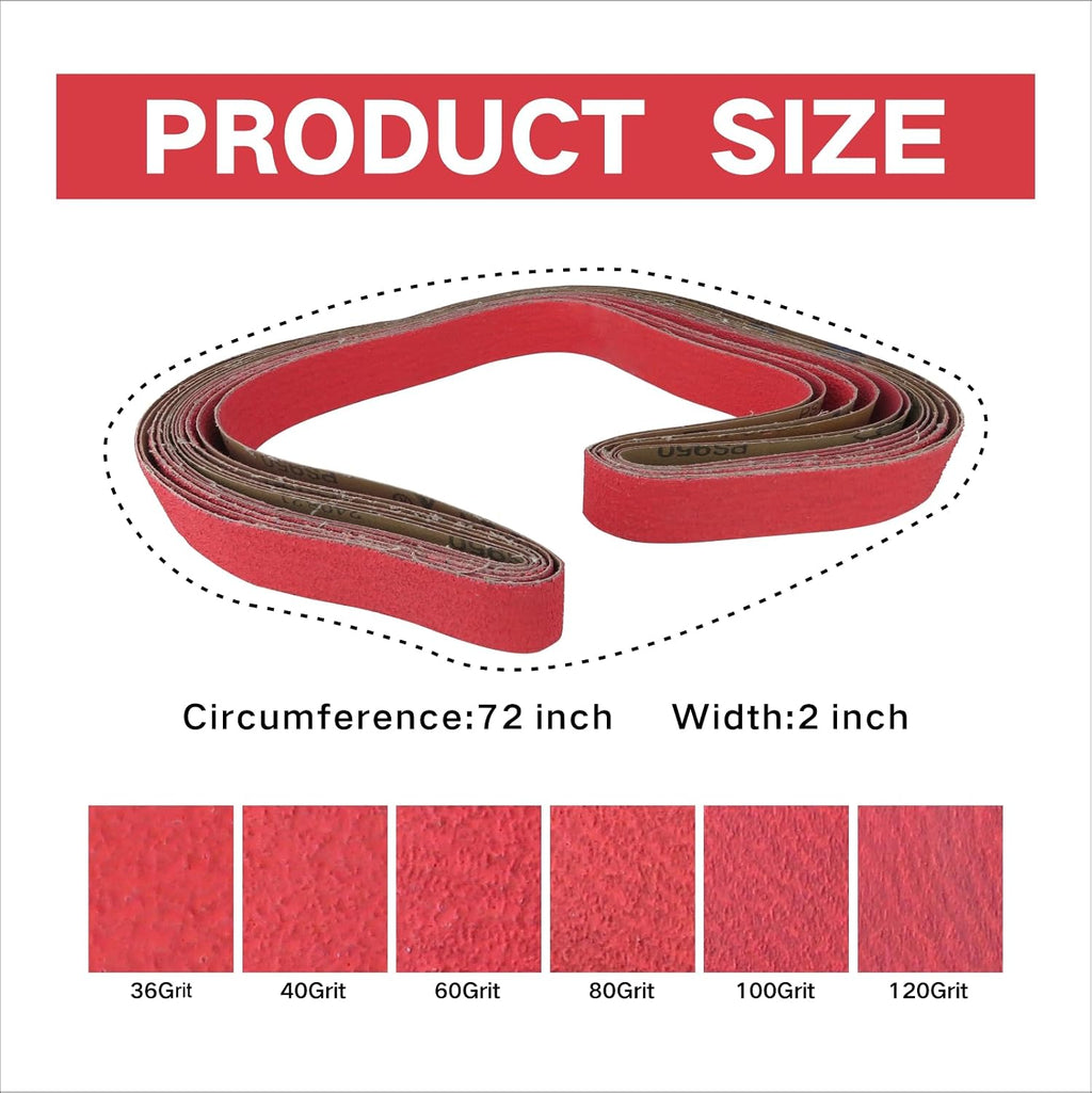 6 Pack 2 x 72 inch Metal Grinding Belts Ceramic Sand Belts (36/40/60/80/100/120 Grit) Advanced Belt Sanders for Woodworking Metal Grinding Belt,Used for Sharpening, Sanding, Knife Making