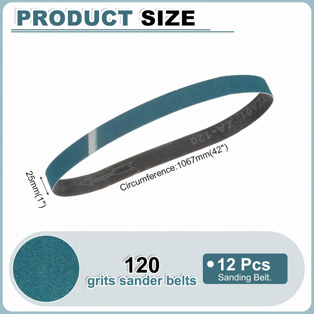 HARFINGTON 1 x 42 Inch Sanding Belts, 12 Pcs 120 Grit Zirconia Abrasive Belt Sander File Belt for Woodworking, Metal Polishing, Knife Sharpener