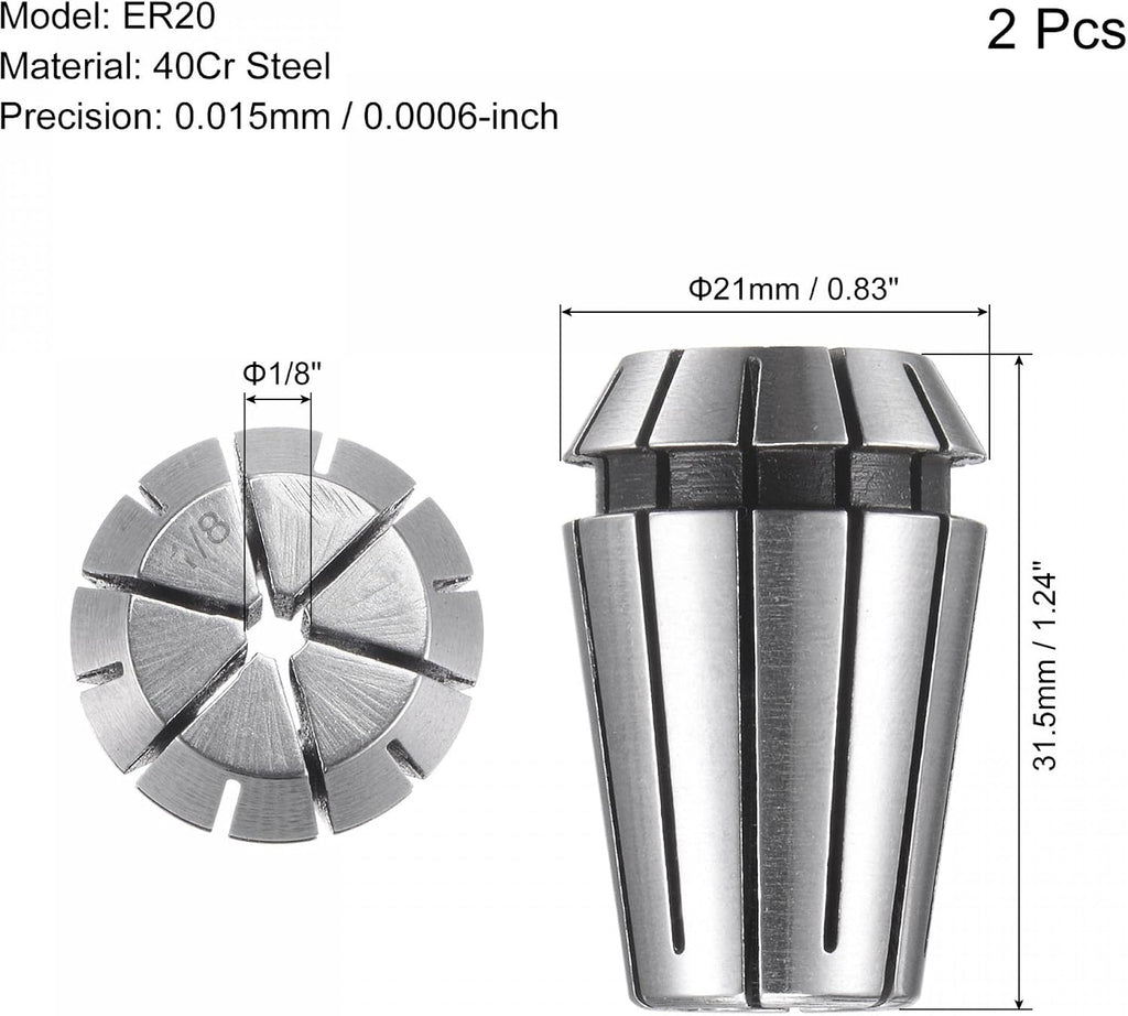 uxcell ER20 Spring Collet, 1/8" Chuck for CNC Engraving Machine Lathe Milling 2pcs