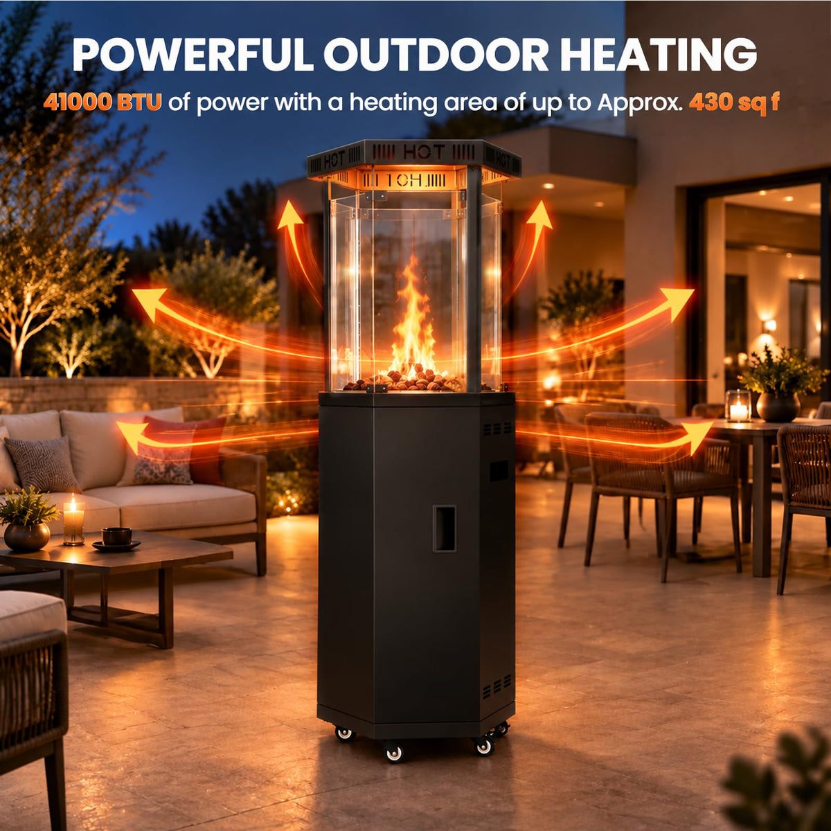 Outdoor Patio Heater, 41000 BTU Propane Flame Heater with Wheels