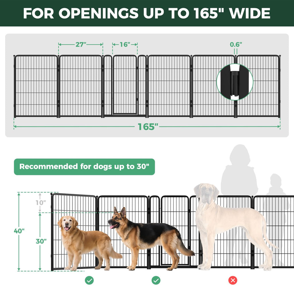 165" x 40" H Extra-Wide Adjustable Hardware/Pressure-Mounted Pet & Child Safety Gate with Dual-Lock Walk-Through Swing Door for Stairs, Hallways & Wide Doorways