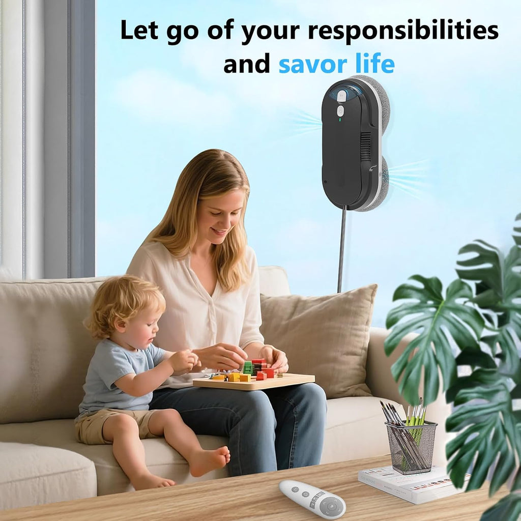 Window Cleaning Robot - Double Helix 4800-6400Pa Suction, (Black)