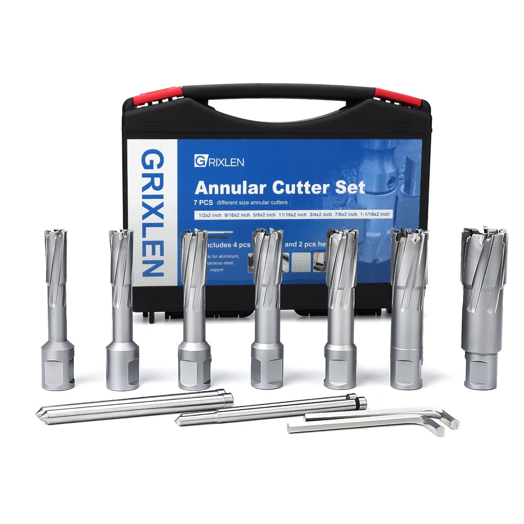 7 Pack 1/2" to 1-1/16" Annular Cutters Set with Weldon Shank
