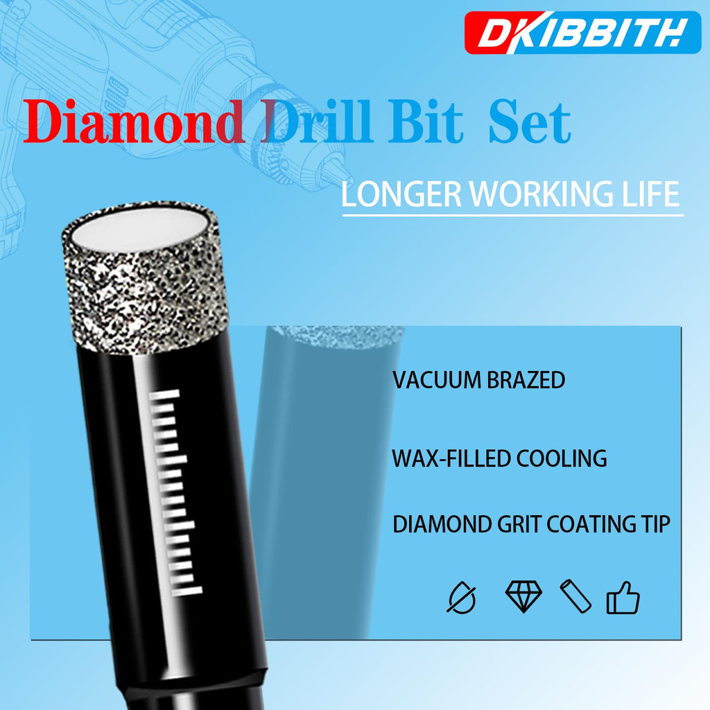 3pc 9/16” Diamond Core Drill Bits Set, 14mm Tile Drill Bits for Ceramic, Porcelain, Marble, Granite, Stone, Glass w/Integrated Coolant for Dry Drilling, Round Shank & Storage Case, Precision Cutting