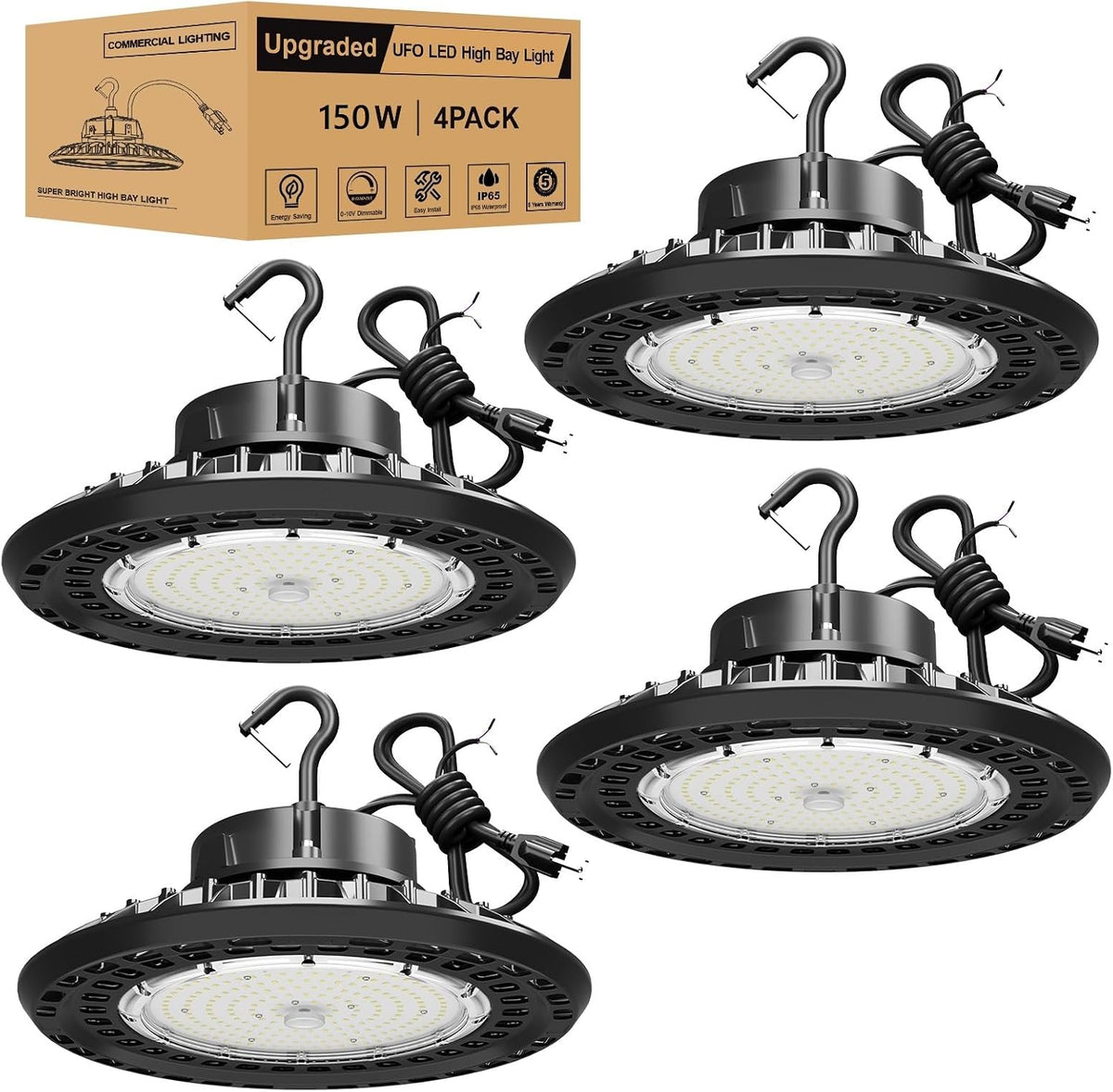 150W UFO LED High Bay Light 0-10V Dimmable High Bay LED Lights IP65