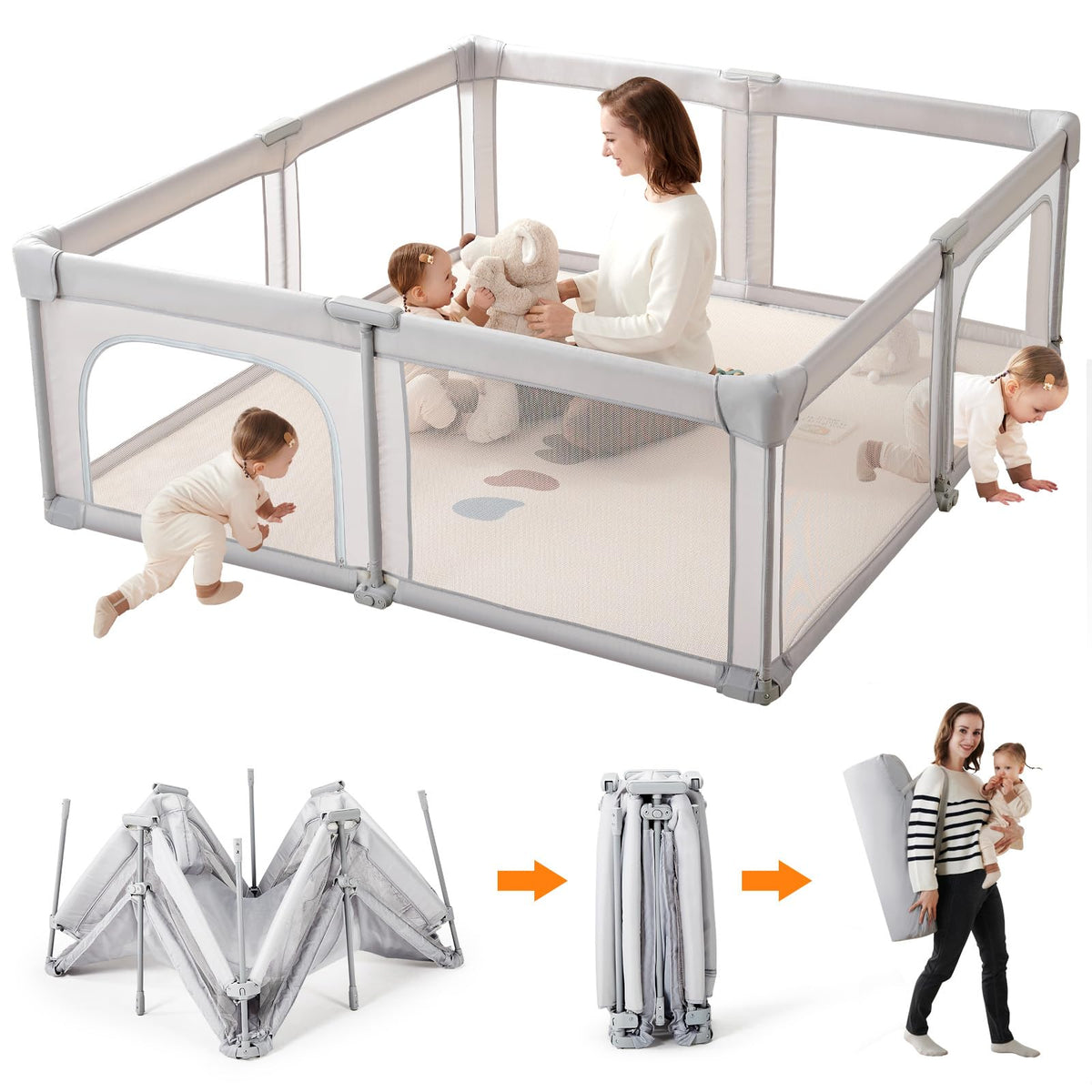 59" x59" Modular Foldable Baby Playpen & Safety Activity Yard with Locking Walk-Through Gate for Infants & Toddlers