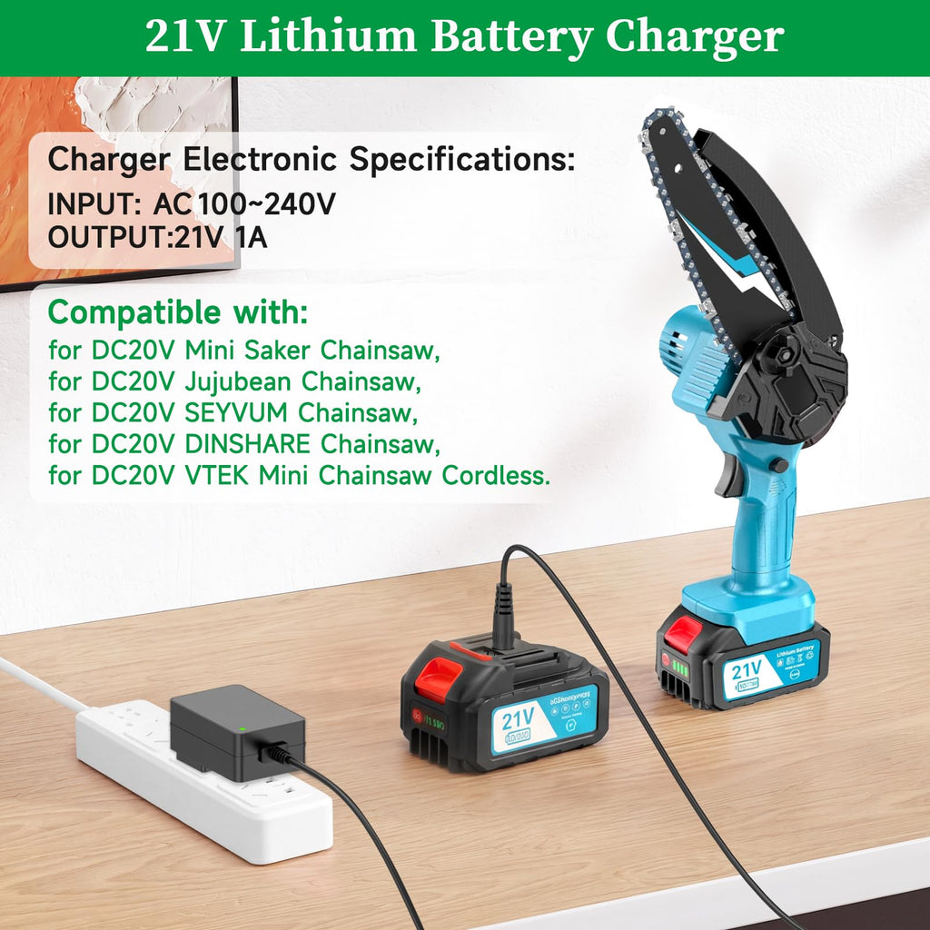 21V Lithium Battery Charger, for 20V 21V Power Tools - Compatible with Leaf Blower, Mini Chainsaw, Hand Drills