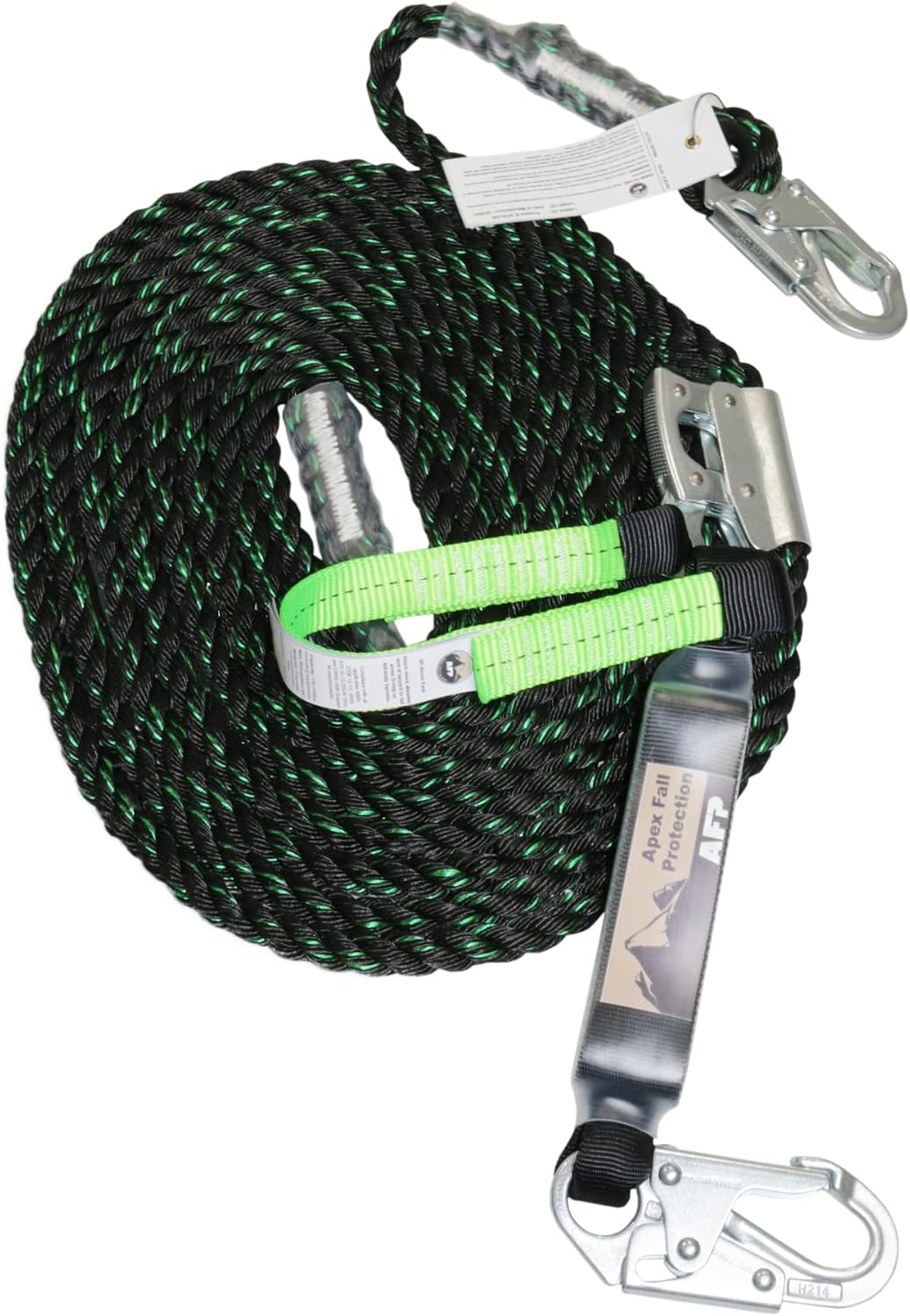 25 FT Vertical Lifeline Assembly w/Rope Grab Snap Hooks & Shock Absorber, ANSI & OSHA Rated Fall Protection Roofing