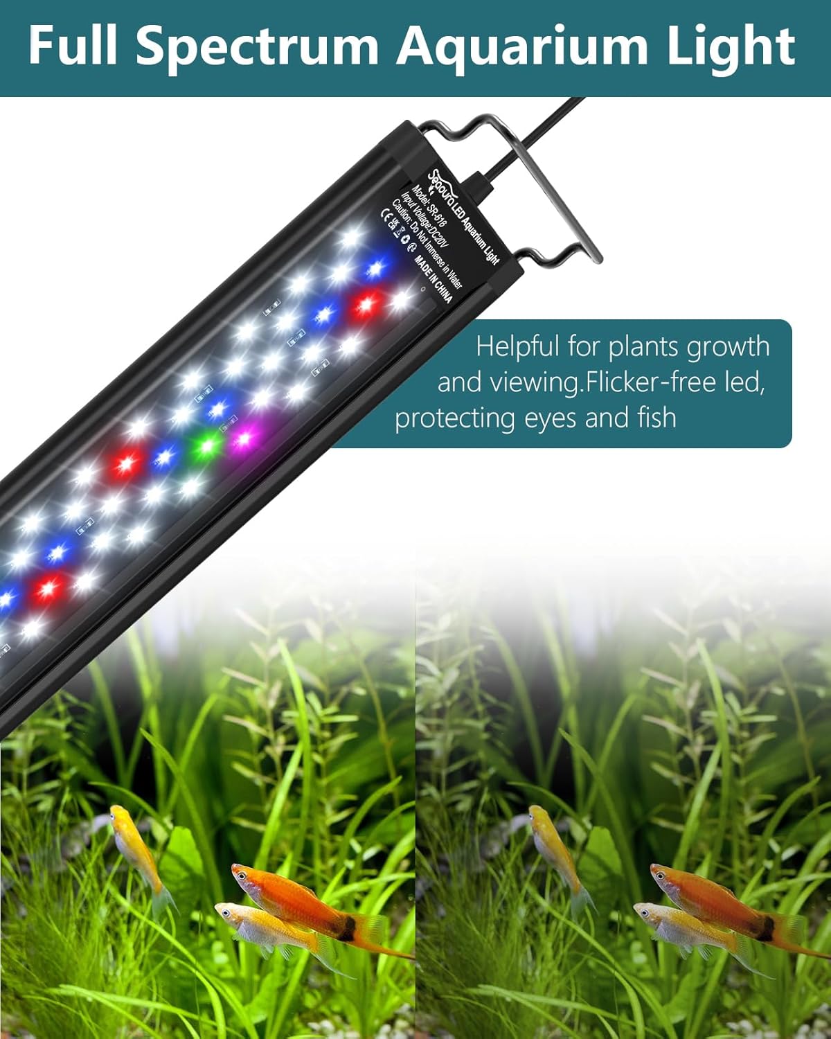 Led Aquarium Light for Plants-Full Spectrum Fish Tank Light 18-24'' | WRGBP Aquarium Plant Light with Timer for