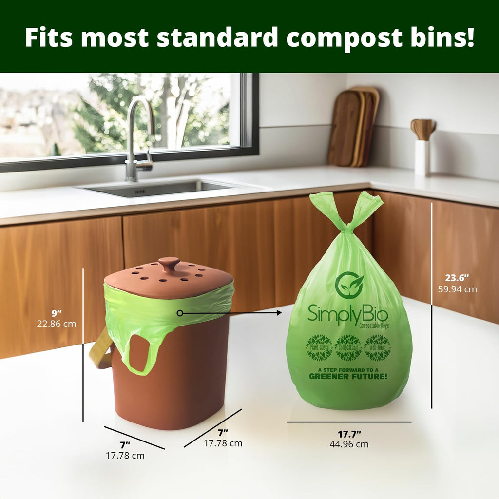 3 Gallon Compostable Trash Bags Liners with Handle-Tie, Thick 0.67 Mil, 11.36 Liter, 80 Bags, Small Kitchen Food