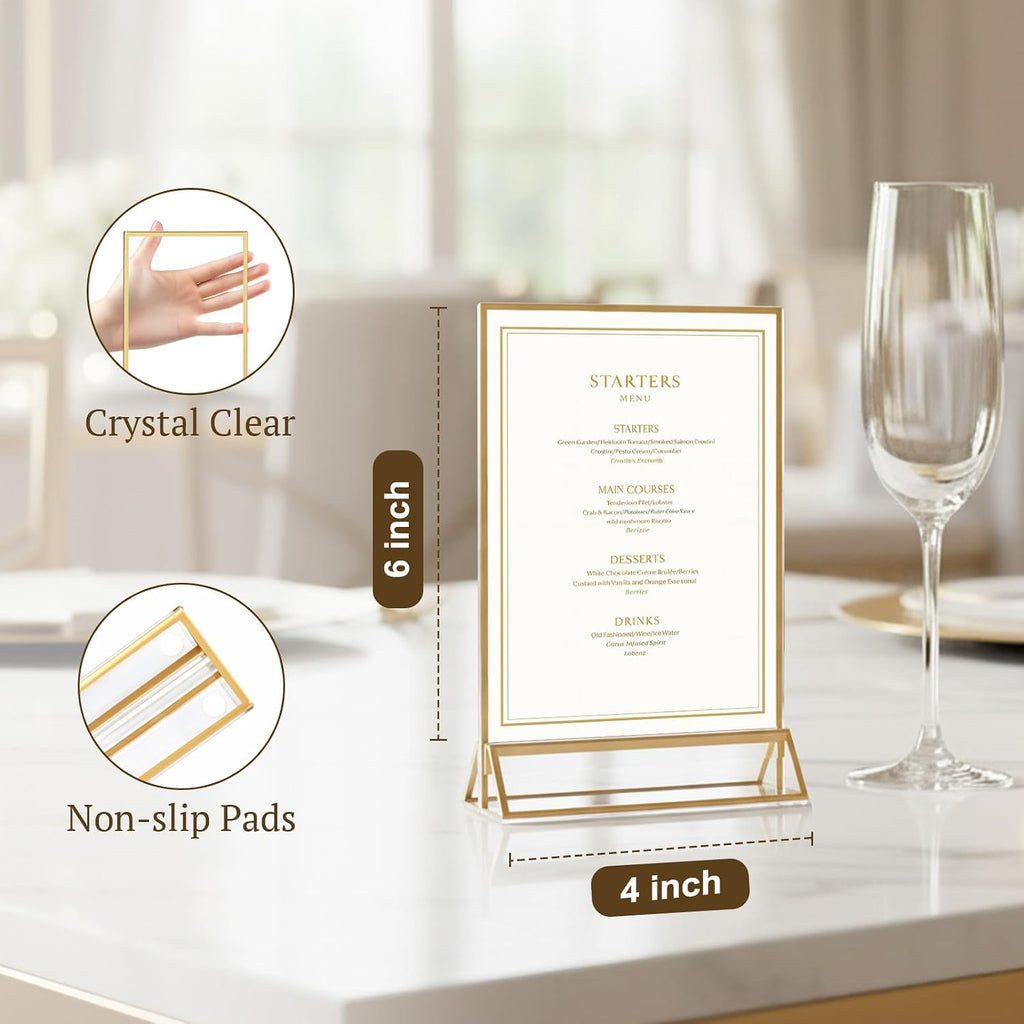 12 Pack Gold Acrylic Sign Holder 4x6 Double Sided Tabletop Stand