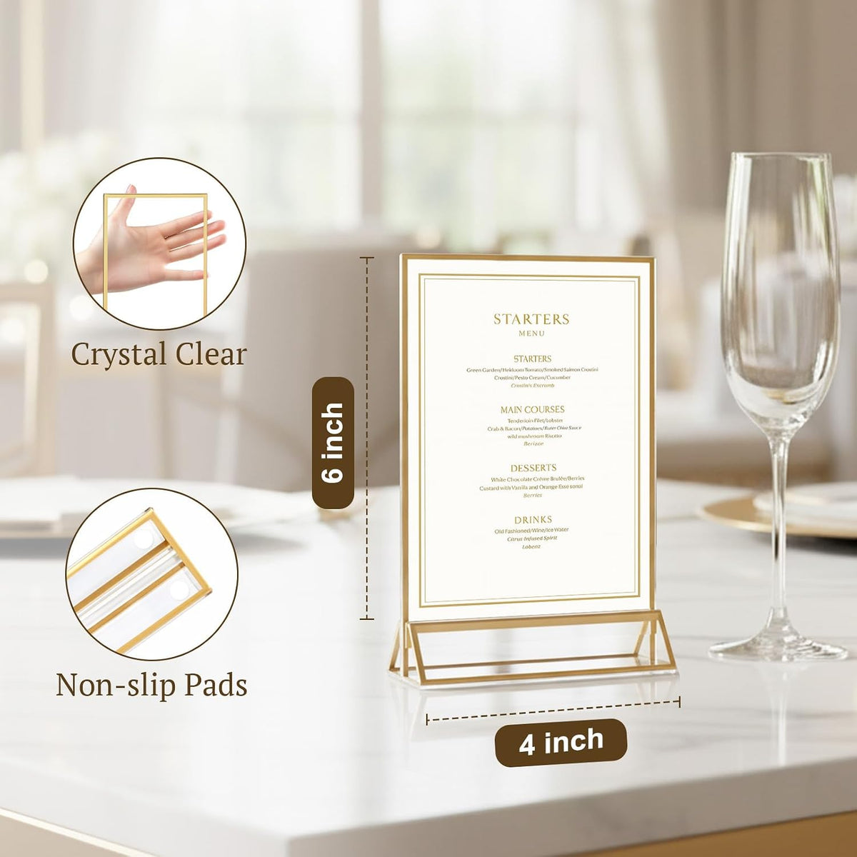 12 Pack Gold Acrylic Sign Holder 4x6 Double Sided Tabletop Stand