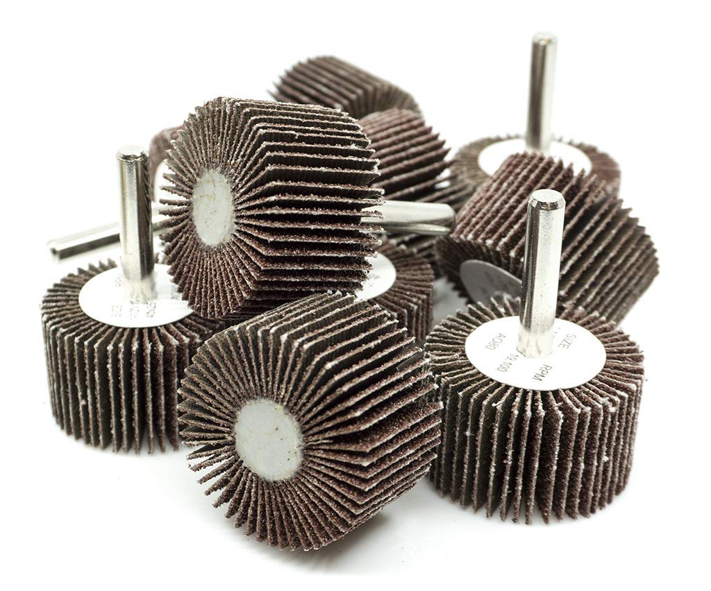 Benchmark Abrasives Aluminum Oxide 1-1/2 Inch Flap Wheel 1” Length 1/4" Shank Mounted Sander for Deburring Sanding Grinding Paint Removal Polishing Wheel for Drill, Die Grinder (10 Pack) (40 Grit)