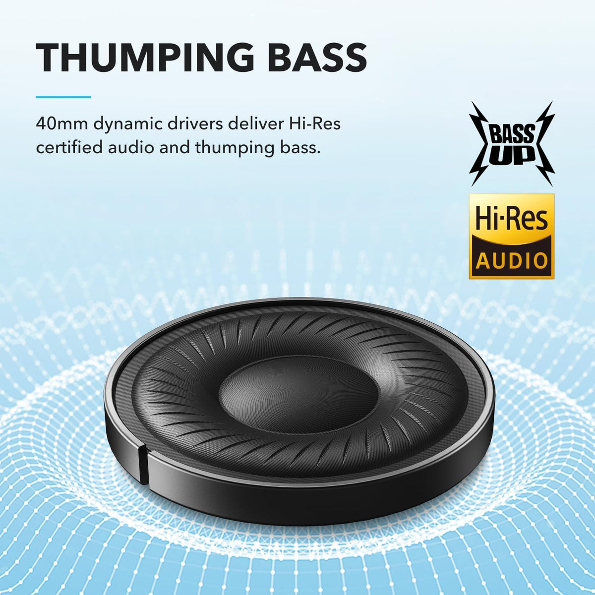 by Anker Q20i Hybrid Active Noise Cancelling Headphones, Blue | Over-Ear, Bluetooth, 40H ANC Playtime, Hi-Res Audio