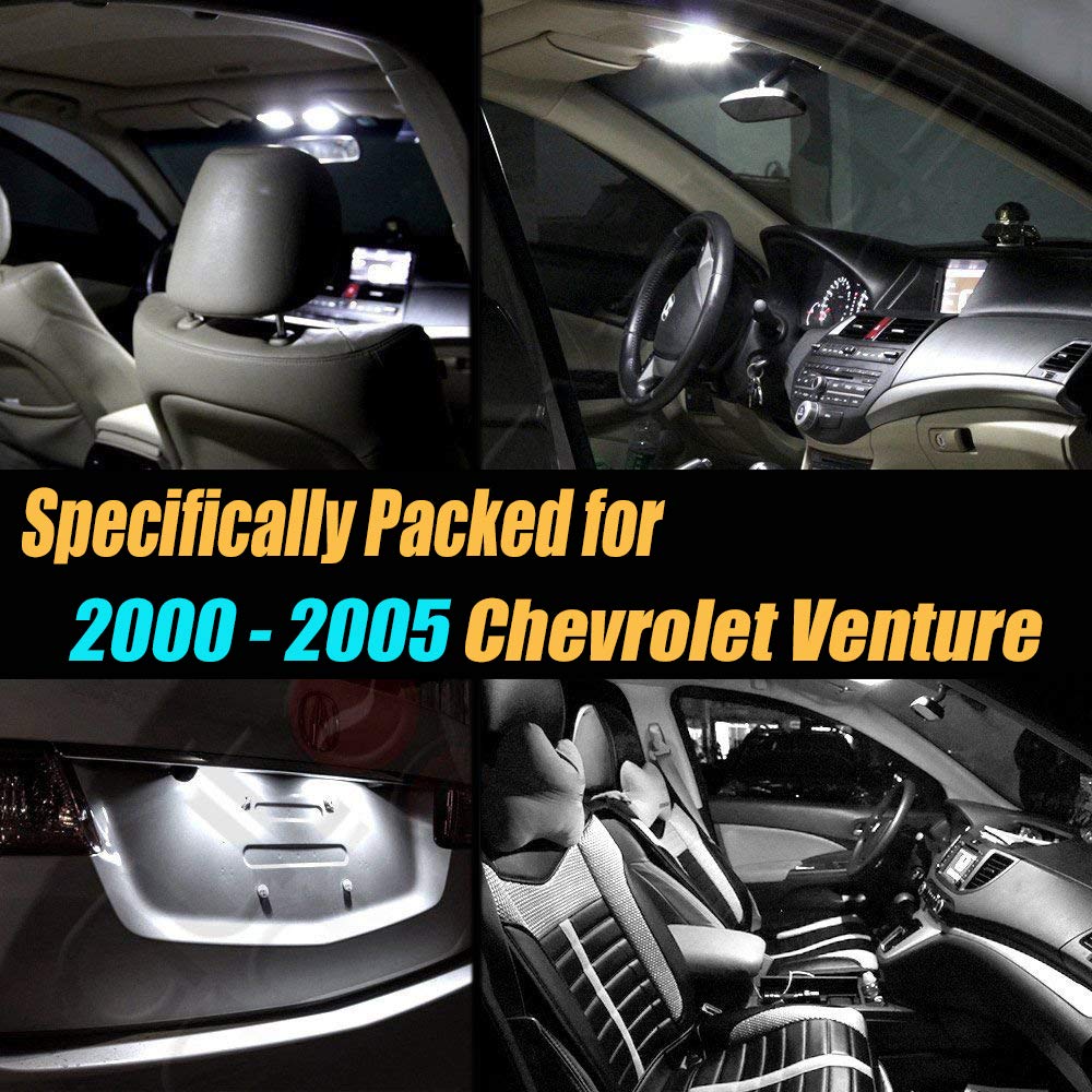 12Pc Super White 6000k Car Interior LED Light Bulb Kit Pack Compatible for 2000-2005 Chevrolet Venture