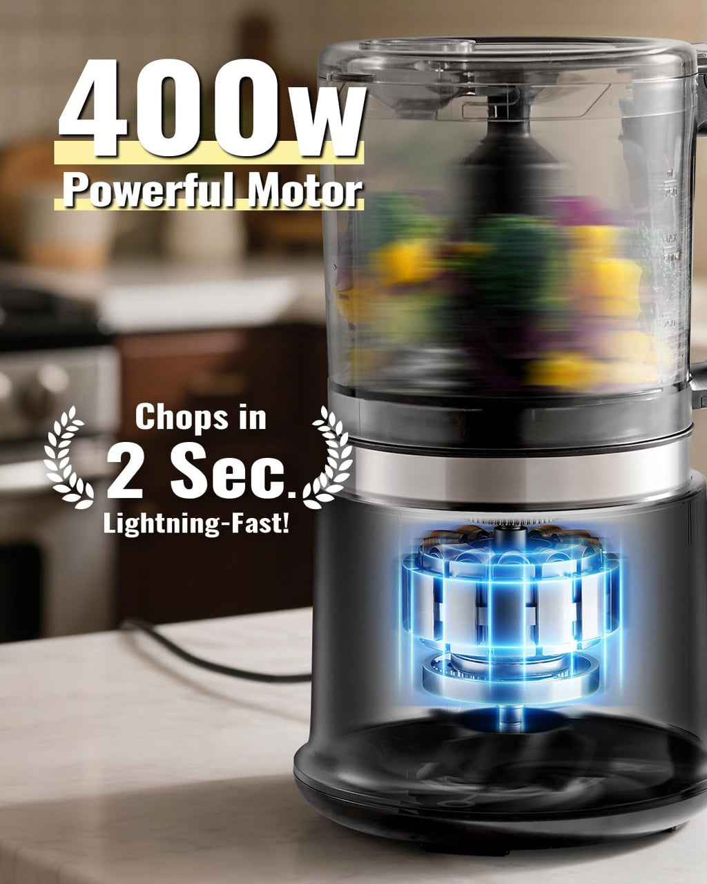 Food Chopper, 4 Cup Mini and Fast Food Processor, Electric Meat Grinder with 2 Speed, 4 Stainless Steel Blades, and