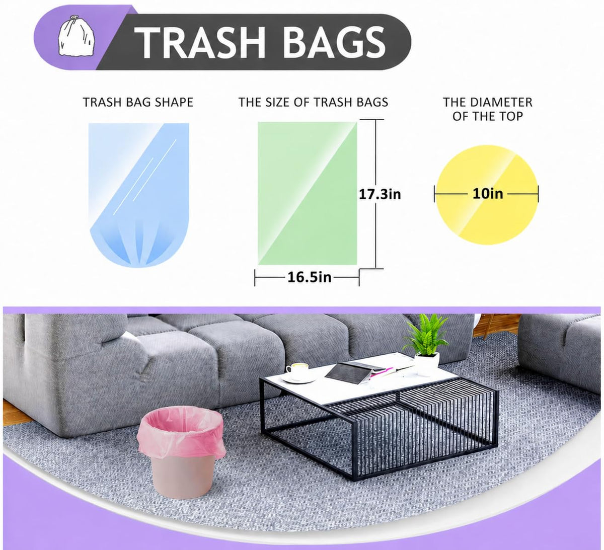 Small Colorful Clear Trash Bags 2 Gallon 300 Count Garbage Bags