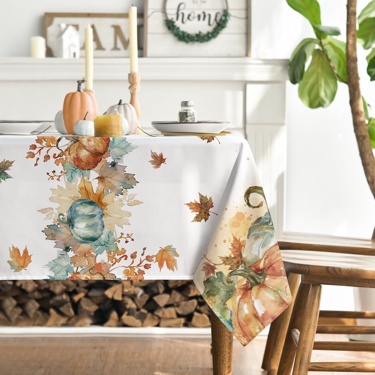 Fall Tablecloth 60 x 84 Inch Rectangular Thanksgiving Leaves