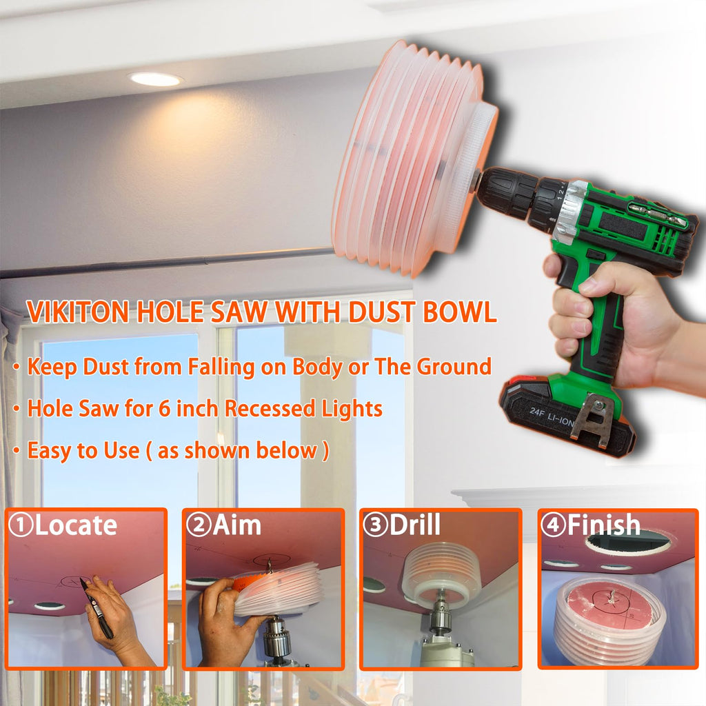 VIKITON 6" Hole Saw for Recessed Lights, with Dust Bowl Catcher
