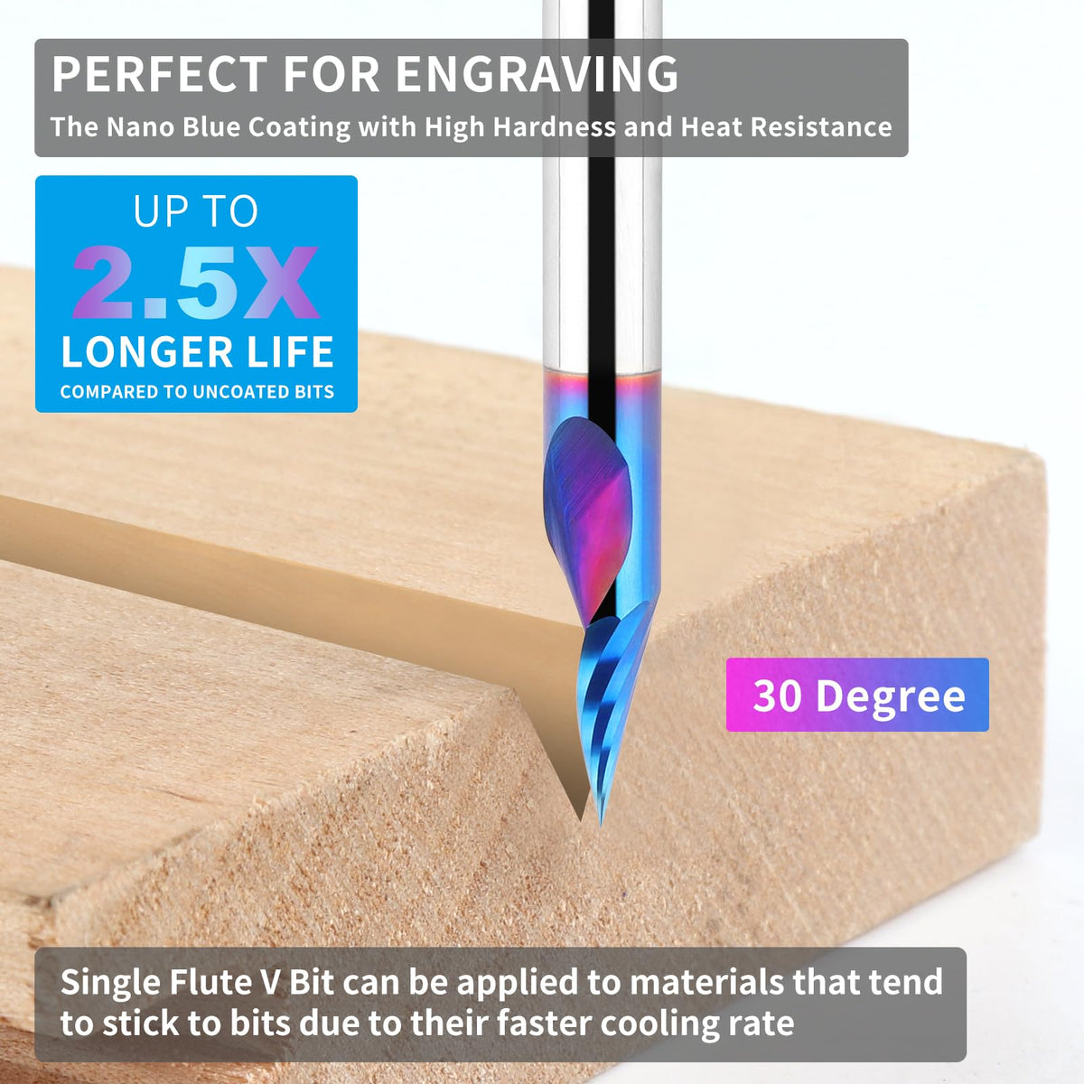 EANOSIC Chamfer End Mill V Groove O Flute Spiral Router Bit 30 Degree 1/4 Inch Shank, Single Flute CNC Carbide V-bit for Engraving Chamfering Lettering, Ideal for Wood, Plywood, MDF, PVC and Acrylic