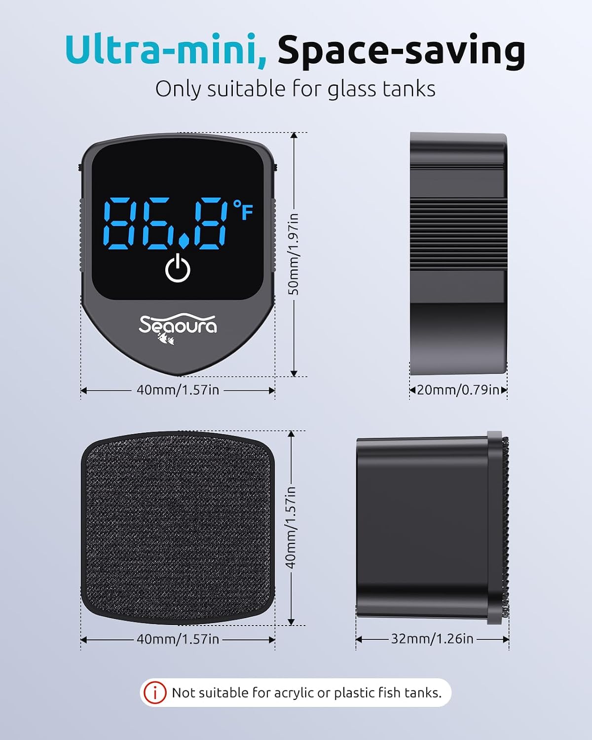 2-in-1 Aquarium Magnetic Cleaner with Digital Aquariums Thermometer
