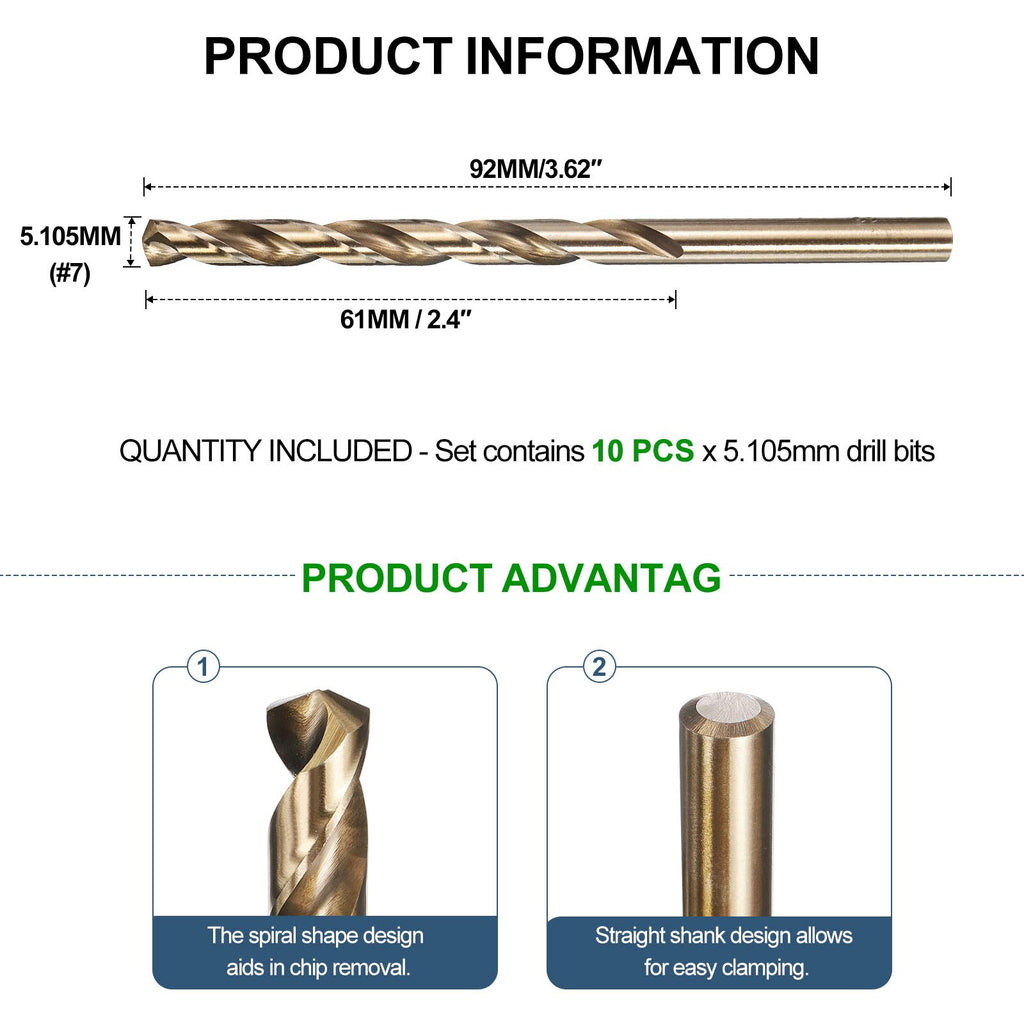 METALLIXITY Micro Drill Bit (#7) 4341 High-Speed Steel Gold 135° 10Pcs