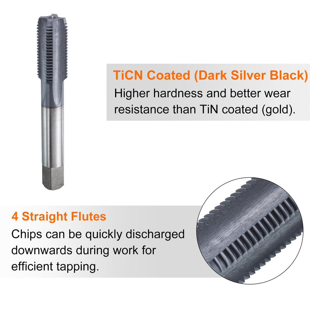 HARFINGTON 5/8"-16 UNS Thread Tap 6542 Cobalt High-Speed Steel TiCN Coated Plug Tap Right Hand Flat Head 4 Straight Flutes Screw Threading Hand Tap