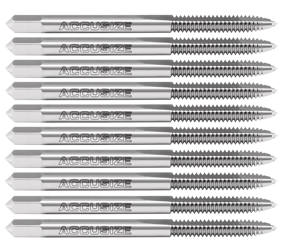 Accusize Industrial Tools 10 Pc 6-32Nc, 2 Flute, H.S.S. Spiral Point Taps, A.N.S.I. Standard, Ground, Spt-6-32x10