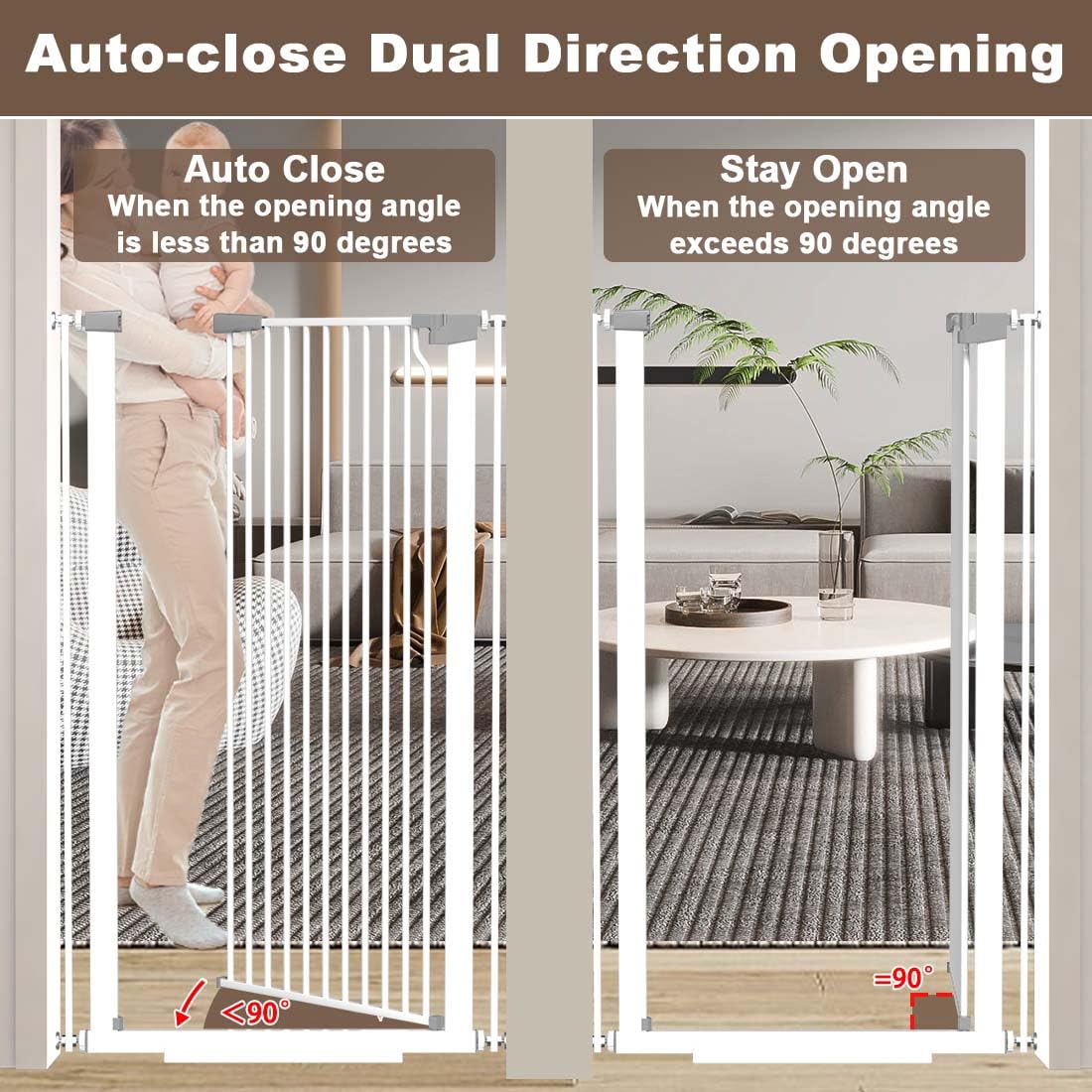 51.1" x 29.5-48.4" Extra-Tall & Extra-Wide Adjustable Hardware/Pressure-Mounted Pet & Child Safety Gate with Dual-Lock Walk-Through Swing Door for Stairs, Hallways & Wide Doorways